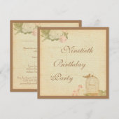  vogelkooi en Rozen 90e verjaardag Kaart (Voorkant / Achterkant)