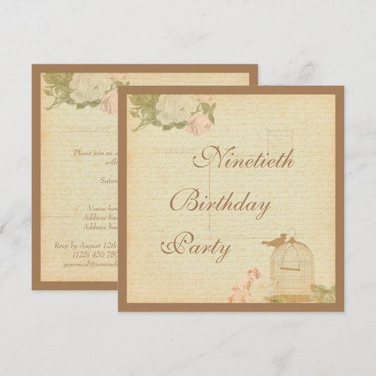  vogelkooi en Rozen 90e verjaardag Kaart (Voorkant / Achterkant)
