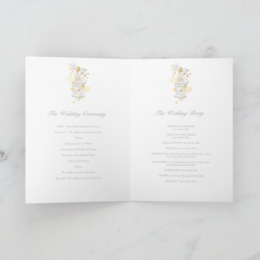 Vogelkooi geel grijs bruiloft ceremonie programma (Binnen)