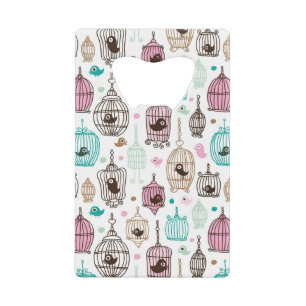 vogelkooi houdt van kinder achtergrondpatroon creditkaart flessenopener