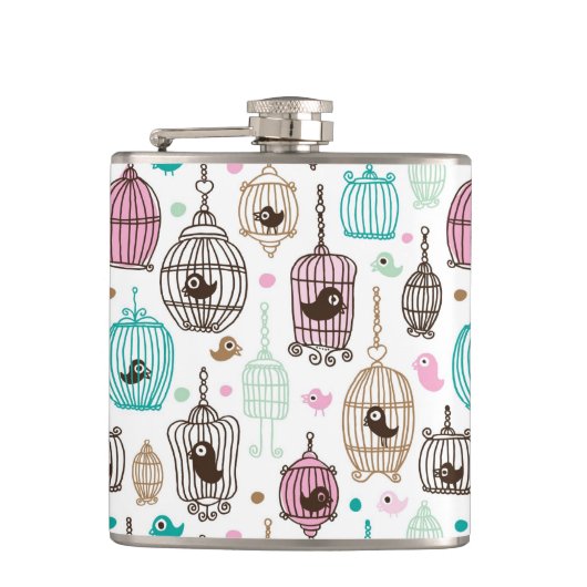 vogelkooi houdt van kinder achtergrondpatroon heupfles (Voorkant)