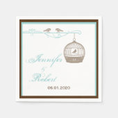  Vogelkooi in Bruin en Aqua Bruiloft Servetten (Voorkant)