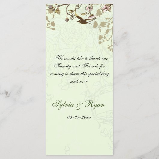 Vogelkooi, liefdesvogels Menu-Kaarten Menu (Achterkant)