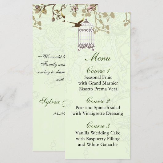 Vogelkooi, liefdesvogels Menu-Kaarten Menu (Voorkant / Achterkant)