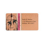 Vogelkooi Lovebird Roze & Koraal Damast RSVP Etiket (Voorkant)