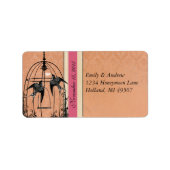  Vogelkooi Lovebird Roze & Koraal Damast RSVP Etiket (Voorkant)