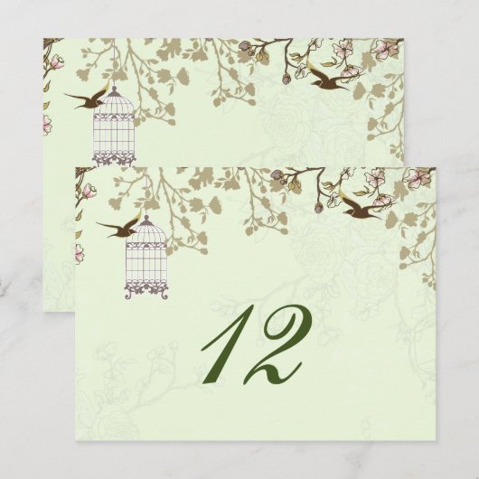 vogelkooi met bloemen, liefdesvogels, tafelnummers (Voorkant / Achterkant)