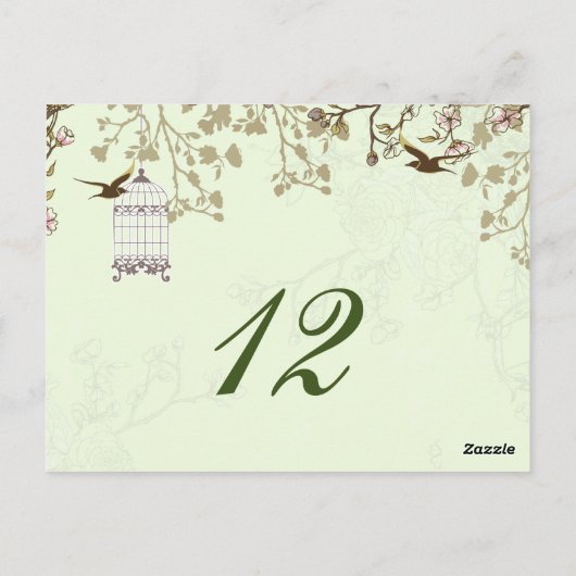 vogelkooi met bloemen, liefdesvogels, tafelnummers (Achterkant)