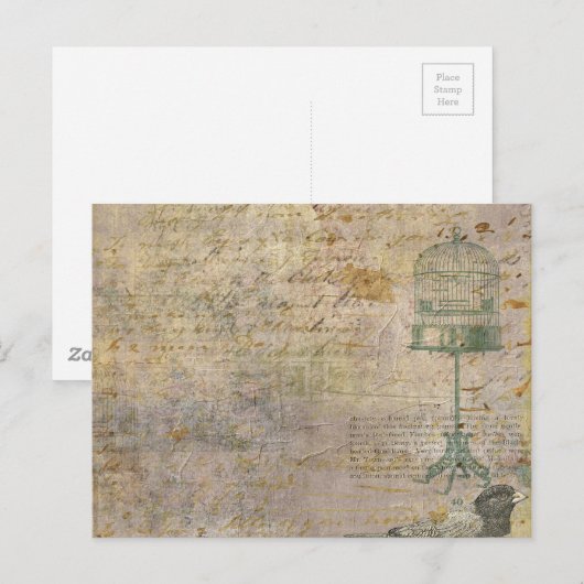 vogelkooi met script briefkaart (Voorkant / Achterkant)