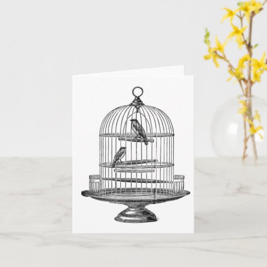  Vogelkooi met Vogels...notecard Kaart (Gele Bloem)