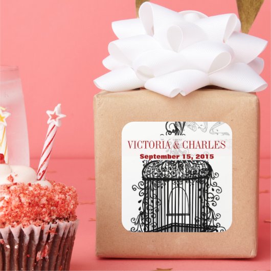  vogelkooi Musical Love Bird Aqua Weddings Vierkante Sticker (Feest)