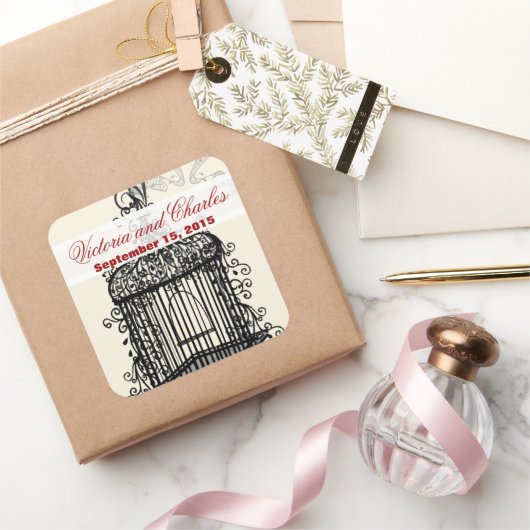  vogelkooi Musical Love Bird Aqua Weddings Vierkante Sticker (Geschenken)