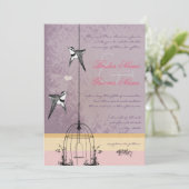  vogelkooi Paars goudroze bruiloft Kaart (Staand voorkant)