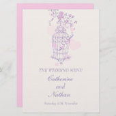 Vogelkooi paars roze groot trouwdiner menu (Voorkant / Achterkant)