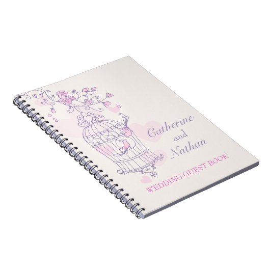 Vogelkooi paars/roze trouwgastenboek notitieboek (Rechterzijde)