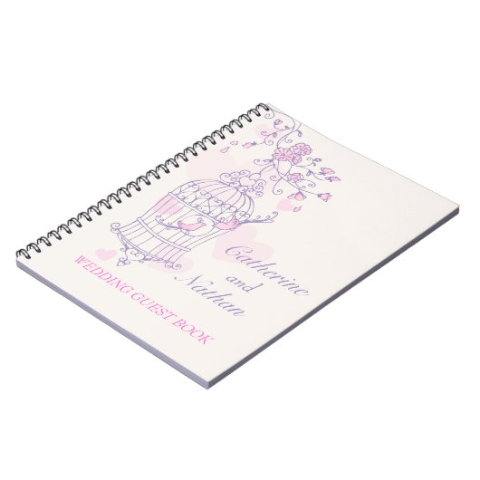 Vogelkooi paars/roze trouwgastenboek notitieboek (Linkerzijde)