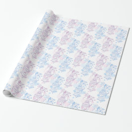 Vogelkooi paarse roze blauw bruiloft wrap cadeaupapier