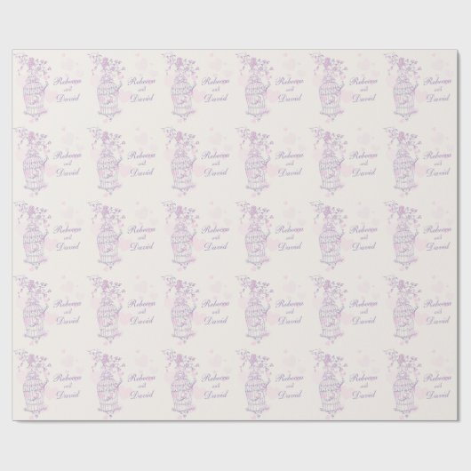 Vogelkooi paarse roze bruiloft aangepaste wrap cadeaupapier (Vlak)
