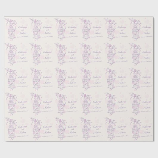 Vogelkooi paarse roze bruiloft aangepaste wrap cadeaupapier (Vlak)
