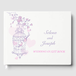 Vogelkooi paarse / roze bruiloft gastenboek