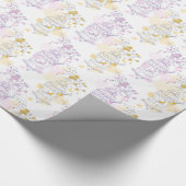 Vogelkooi paarse roze geel grijs bruiloft wrap cadeaupapier (Hoek)