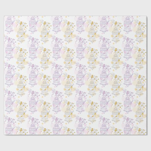 Vogelkooi paarse roze geel grijs bruiloft wrap cadeaupapier (Vlak)