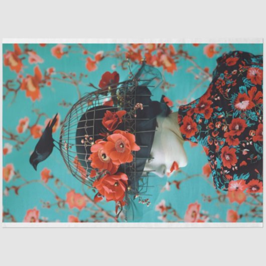  Vogelkooi Pet Bloemen Decoupage Tissuepapier (Voorkant)