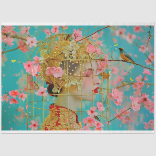 Vogelkooi Pet Bloemen Decoupage Tissuepapier (Voorkant)