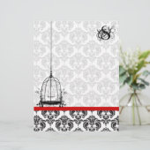 Vogelkooi Rood Damast Monogram Letterhoofd (Staand voorkant)