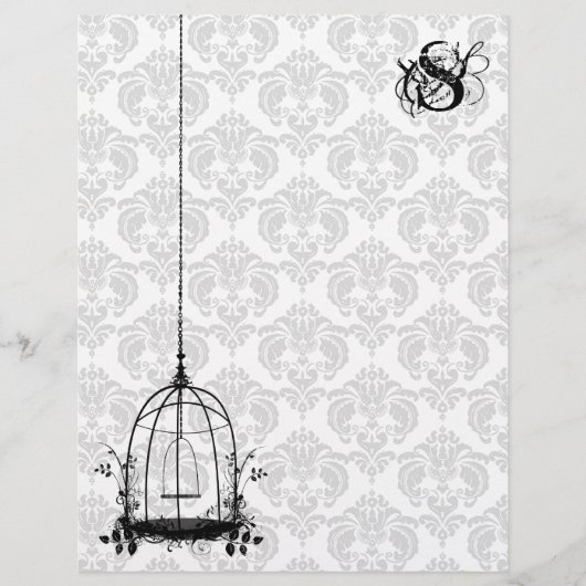 Vogelkooi Rood Damast Monogram Letterhoofd (Voorkant)