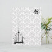 Vogelkooi Rood Damast Monogram Letterhoofd (Staand voorkant)