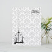  Vogelkooi Rood Damast Monogram Letterhoofd Custom Briefhoofd (Staand voorkant)