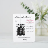 Vogelkooi roze en zwart huwelijk sparen de datum save the date (Staand voorkant)