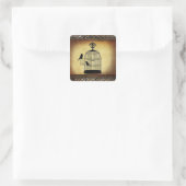  vogelkooi stempel. vierkante sticker (Tas)