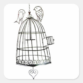 vogelkooi tekening vierkante sticker