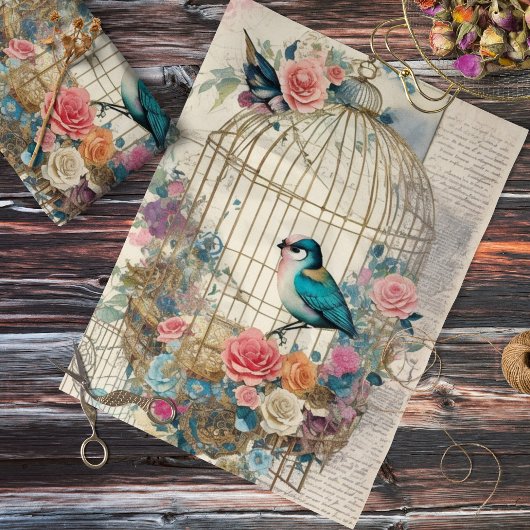  Vogelkooi Vogels en Bloemen Decoupage Tissuepapier