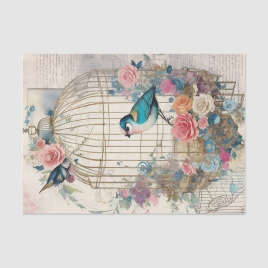 Vogelkooi Vogels en Bloemen Decoupage Tissuepapier (Voorkant)