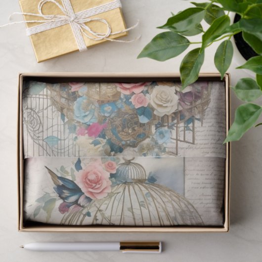 Vogelkooi Vogels en Bloemen Decoupage Tissuepapier (Geschenk)