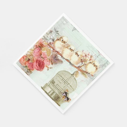 vogelkooibloemen vogels op vertakt papier servet (Hoek)