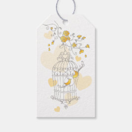 Vogelkooien met een grijs bruinbruisje label cadeaulabel