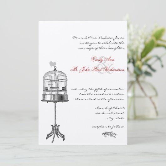  vogelkooien Rood-ongelukken bruiloft Kaart (Staand voorkant)