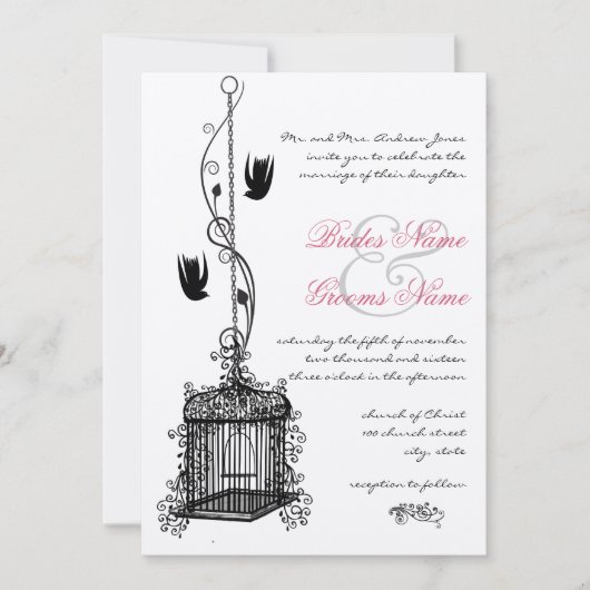  vogelkooien Rood-ongelukken bruiloft Kaart (Voorkant)