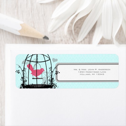 Vogelkooien Roze vogel Musical Notes and Heart Etiket (Insitu)