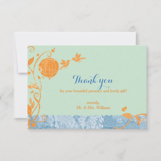 Vogelkooien Tortelduifjes Munt Green Weddenschap H Bedankkaart (Voorkant)