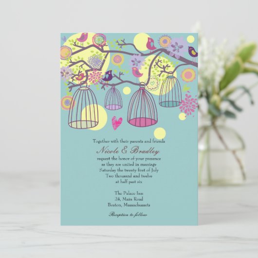 Vogelkooien Tortelduifjes Weddenschap Kaart (Staand voorkant)