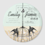 Vogelkooien Tortelduifjes Wedding Badge Magneet<br><div class="desc">Briefkaart Birdcage Weddings Achtergrond</div>