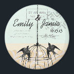 Vogelkooien Tortelduifjes Wedding Badge Magneet<br><div class="desc">Briefkaart Birdcage Weddings Achtergrond</div>