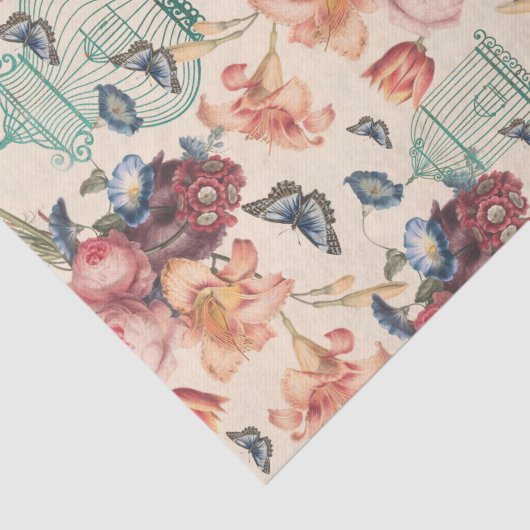  vogelkooien, vlinders & bloemdecoratie tissuepapier (Detail)