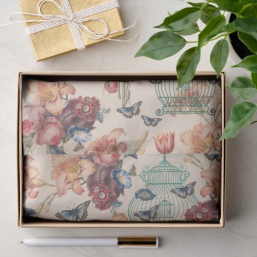  vogelkooien, vlinders & bloemdecoratie tissuepapier (Geschenk)