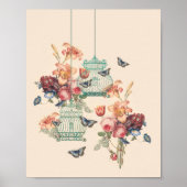  vogelkooien, vlinders en  flora poster (Voorkant)